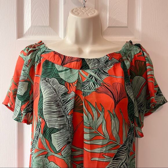 Davi & Dani Tropical Print Off Shoulder Lined Dress With Side Pockets Size S - Picture 2 of 9